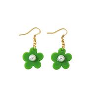Simple Style Green Flower Pearl Pendant Resin Earrings main image 4