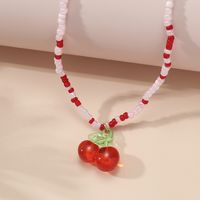 Fashion Retro Red And White Beaded Necklace  Simple Resin Pendant Bracelet main image 3