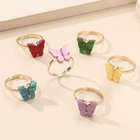 Fashion Colorized Butterfly Simple Mori Style Chic Open Alloy Ring 6-piece Set sku image 1