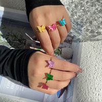 Fashion Colorized Butterfly Simple Mori Style Chic Open Alloy Ring 6-piece Set main image 1