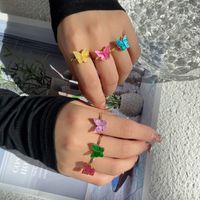 Fashion Colorized Butterfly Simple Mori Style Chic Open Alloy Ring 6-piece Set main image 5