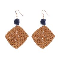 Retro Exaggerated Geometry Round Long Wooden Stitching Bamboo Rattan Earrings main image 5