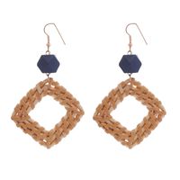 Retro Exaggerated Geometry Round Long Wooden Stitching Bamboo Rattan Earrings main image 4