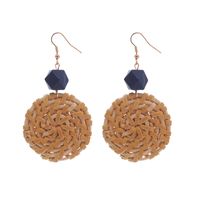 Retro Exaggerated Geometry Round Long Wooden Stitching Bamboo Rattan Earrings sku image 4