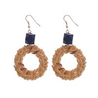 Retro Exaggerated Geometry Round Long Wooden Stitching Bamboo Rattan Earrings sku image 1