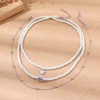Fashion Retro Creative Pearl Crystal Heart Shaped Pendant Necklace Set sku image 1