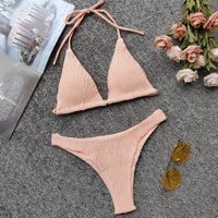 Hot Models Ladies Split Swimsuit Solid Color Pleated Sexy Bikini Wholesale Nihaojewelry sku image 17