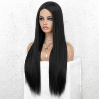 Women's Long Black Straight Hair Synthetic Mid-length High-temperature Fiber Wigs main image 5