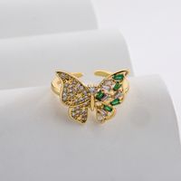 New Style Copper Plating 18k Gold Ring Micro Inlaid Zircon Butterfly Geometric Open Ring main image 3
