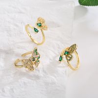 New Style Copper Plating 18k Gold Ring Micro Inlaid Zircon Butterfly Geometric Open Ring main image 1