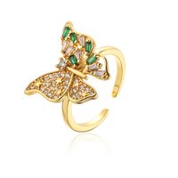 New Style Copper Plating 18k Gold Ring Micro Inlaid Zircon Butterfly Geometric Open Ring sku image 3