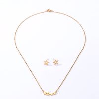 Einfache Mode Galvani 18k Gold Pentagramm Stern Edelstahl Stud Ohrringe Halskette Set main image 2
