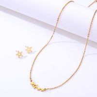 Einfache Mode Galvani 18k Gold Pentagramm Stern Edelstahl Stud Ohrringe Halskette Set main image 4