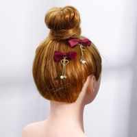 Stretch Satin Love Shape Star Pearl Pendant Tassel Bow Hair Clip main image 4
