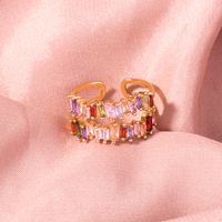 Fashion Irregular Square Double Row Color Zircon Opening Copper Ring sku image 13