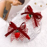 Fashion Cute 2022 New Lolita Red Grid Strawberry Bow Duckbill Clip Suit main image 3