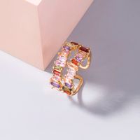Fashion Irregular Square Double Row Color Zircon Opening Copper Ring main image 3