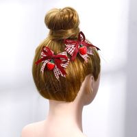 Fashion Cute 2022 New Lolita Red Grid Strawberry Bow Duckbill Clip Suit main image 4