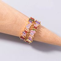 Fashion Irregular Square Double Row Color Zircon Opening Copper Ring main image 5