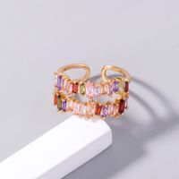 Fashion Irregular Square Double Row Color Zircon Opening Copper Ring main image 6