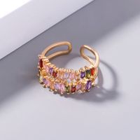 Fashion Irregular Square Double Row Color Zircon Opening Copper Ring main image 7