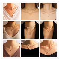 Simple Style Geometric Pearl Chain Double-layer Alloy Necklace main image 1