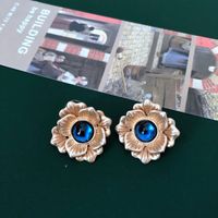 Blue Oval Silver Needle Stud Earrings sku image 14