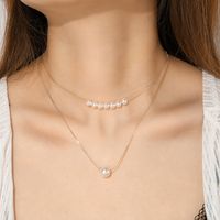 Simple Style Geometric Pearl Chain Double-layer Alloy Necklace main image 5