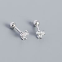 S925 Silver Flower Diamond Mini Screw Ear Bone Stud Sweet Earrings sku image 3