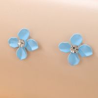 Nouveau Style Simple Bleu Peint Quatre Feuille Fleur Boucles D'oreilles sku image 1