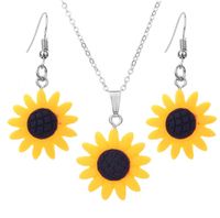 Fashion Multicolor Sunflower Shaped Set Resin Necklace Earrings sku image 1