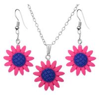 Fashion Multicolor Sunflower Shaped Set Resin Necklace Earrings sku image 3