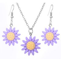 Fashion Multicolor Sunflower Shaped Set Resin Necklace Earrings sku image 4