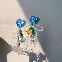 Fashion Elegant Spring Summer Heart Crystal Flowers Bow Tassel  Earrings main image 4