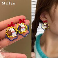 Fashion Cute Little Bunny Stud Earrings Cartoon Contrast Color Geometric Earrings main image 4