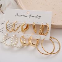 Simple Golden Geometric Pearl Alloy 6-piece Hoop Earrings Set main image 2