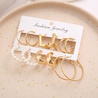 Simple Golden Geometric Pearl Alloy 6-piece Hoop Earrings Set main image 4
