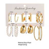 Simple Golden Geometric Pearl Alloy 6-piece Hoop Earrings Set main image 5