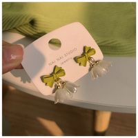 Spring New Elegant Pastoral Green Lily Stud Bow Earrings For Women main image 4