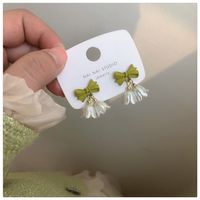 Spring New Elegant Pastoral Green Lily Stud Bow Earrings For Women sku image 1
