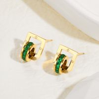 Simple Titanium Steel Hollow Square 14k Gold Plated Green Zircon Earrings main image 5