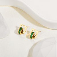 Simple Titanium Steel Hollow Square 14k Gold Plated Green Zircon Earrings main image 3