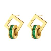 Simple Titanium Steel Hollow Square 14k Gold Plated Green Zircon Earrings sku image 1
