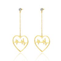 Fashion Ecg Titanium Steel Long Hollow Heart Inlaid Rhinestone Pendant Earrings main image 3