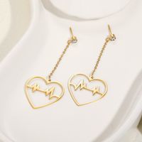 Fashion Ecg Titanium Steel Long Hollow Heart Inlaid Rhinestone Pendant Earrings main image 2