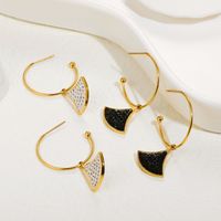 Fashion Titanium Steel Drop Oil Diamond Fan Shaped 14k Gold Plated Earrings main image 1