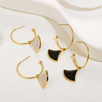 Fashion Titanium Steel Drop Oil Diamond Fan Shaped 14k Gold Plated Earrings main image 5