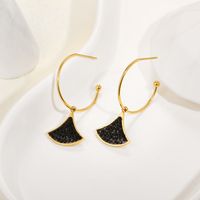 Fashion Titanium Steel Drop Oil Diamond Fan Shaped 14k Gold Plated Earrings sku image 2