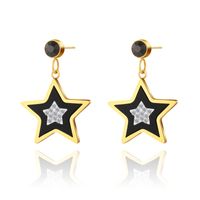 Fashion Five-pointed Star Diamond 14k Gold Plated Titanium Steel Earrings main image 4
