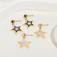 Fashion Five-pointed Star Diamond 14k Gold Plated Titanium Steel Earrings main image 5